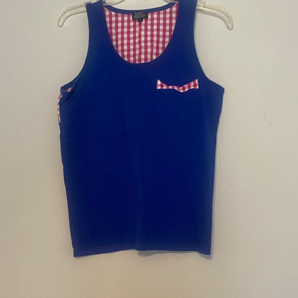 MSC Women's Royal Blue Tank Top with Gingham Trim